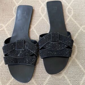 Zara Black Embellished Slide Sandals